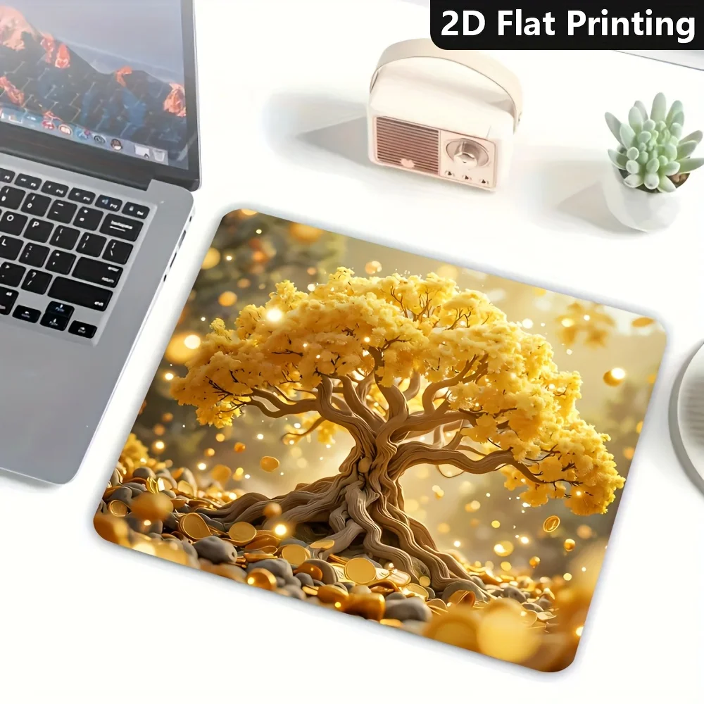 

Golden tree coin pattern mouse pad is suitable for both office and home use. It is made of rubber, anti-slip and washable