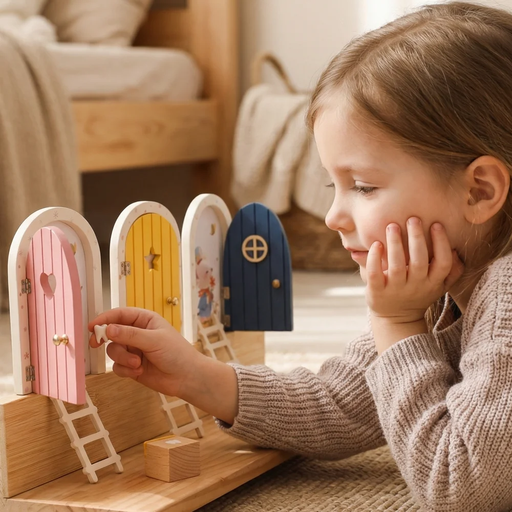 Mini Cartoon Door, Wooden Painted Mouse Magic Door, Toy House, Garden with Stairs, Decorative Items, Children's Souvenirs