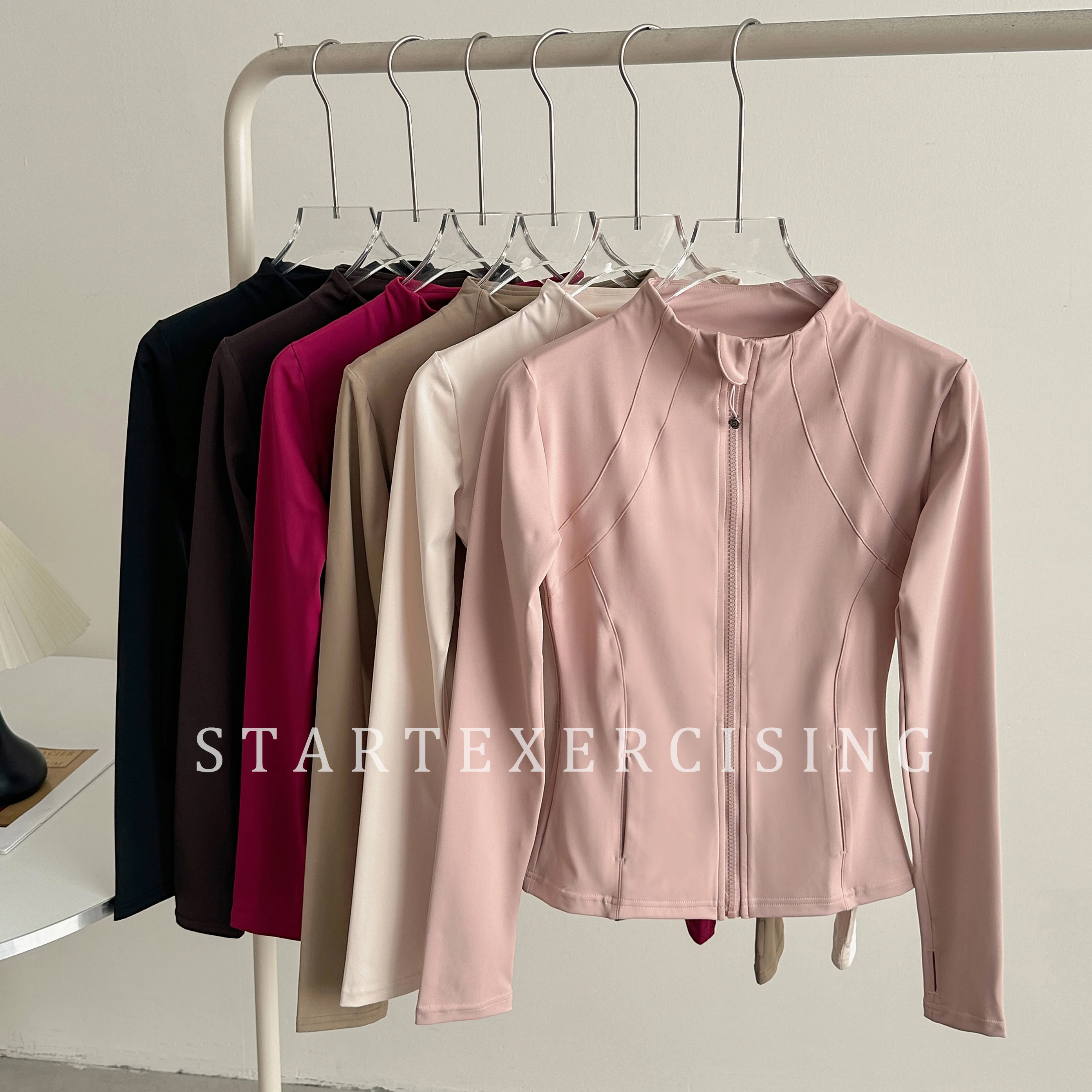 Women Zip Up Stand Collar Sports Jacket Slim Long Sleeve Yoga Gym Running Coat