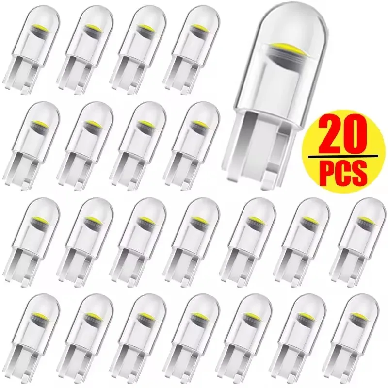 T10 W5W LED Car Canbus Glass COB 6000K Reading Dome Lamp Marker Wedge License Plate Light Bulb 168 194 192 DC 12V White Blue Red