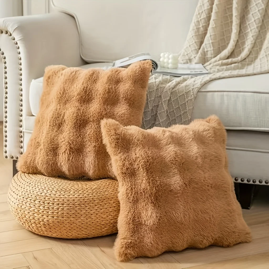 2er-Pack dekorative Plüschkissenbezüge, moderner minimalistischer Stil, geeignet für Sofas, Schlafzimmer und Autoinnenräume – Detail 14