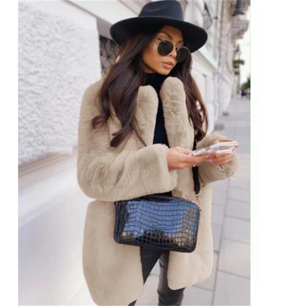 2024 New Women Winter Warm Faux Fur Coat Thick Women Middle -Long Overcoat Turn Down Collar Women Warm Female  Casaco Feminino