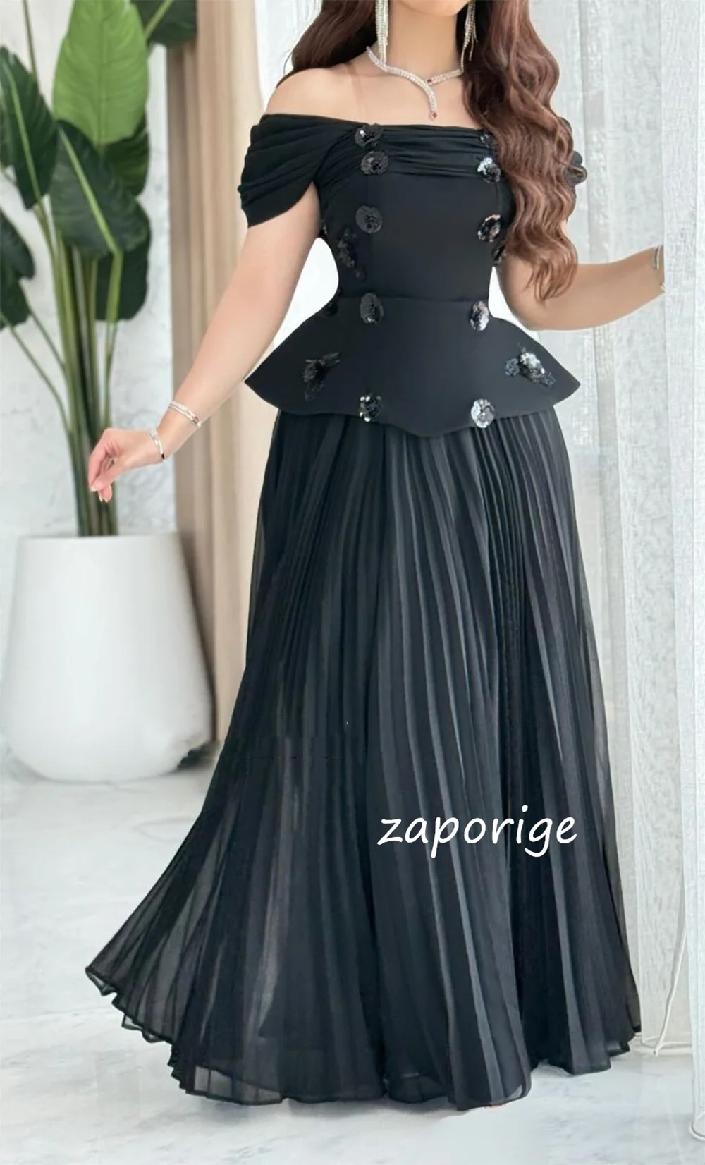 Customized High Quality Sequined Pleat A-line Off-the-shoulder Long Dresses Bespoke Occasion Retro Chinese Style
