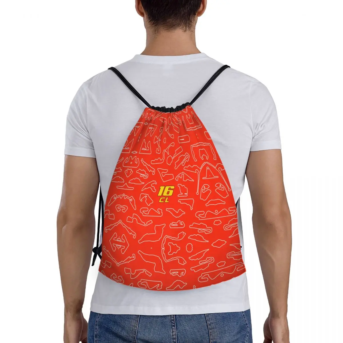 Mochila deportiva con cordón para hombre y mujer, bolso ligero con patrón de circuitos personalizados de Charles Leclerc, ideal para almacenamiento en el gimnasio