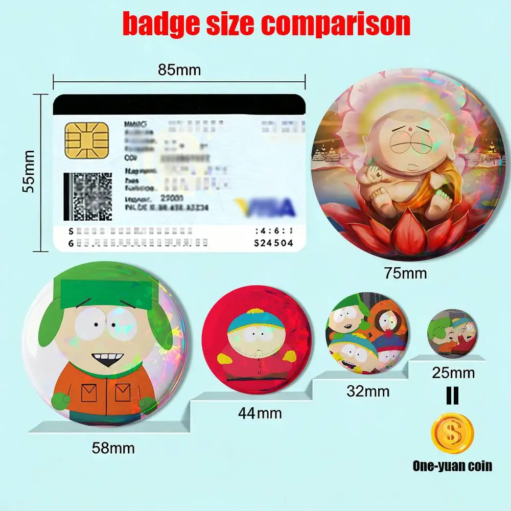 Kyle Stan South Park Cartman Badge on Backpack Clothes decoration Tinplate Round Brooch Funny Custom Gifts for Friend