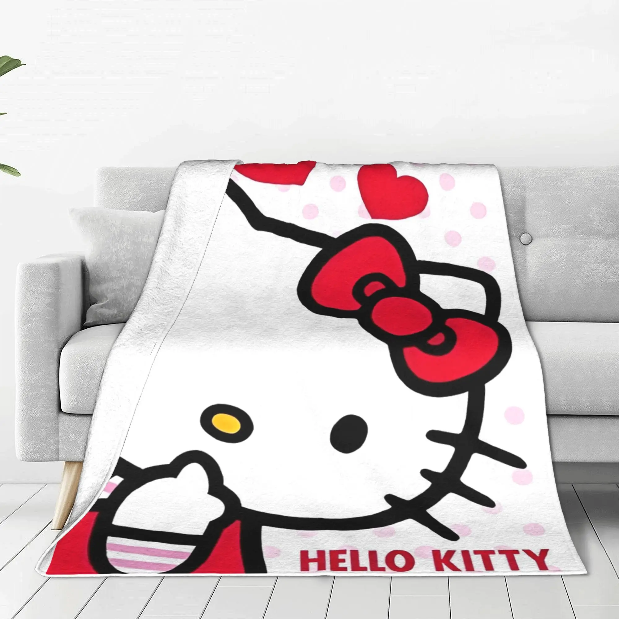 Hello Kitty Graphic Fleece Throw Blankets Cute Cartoon Blankets for Bed Bedroom Soft Bedroom Quilt