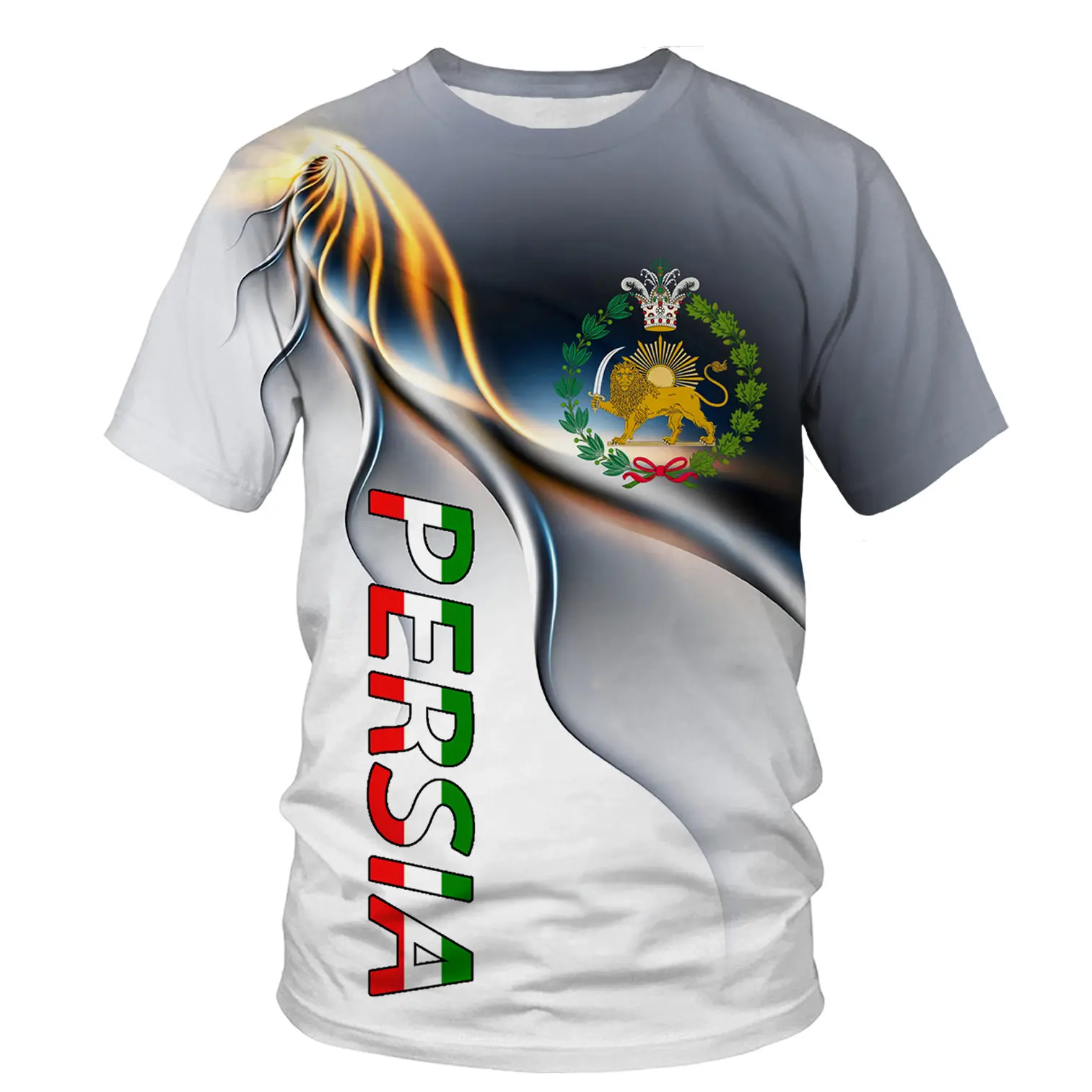 Persian Lion Sun T-Shirt Men Women Iranian Heritage Graphic Tee Summer outdoor sports casual fashionable simple streetwear