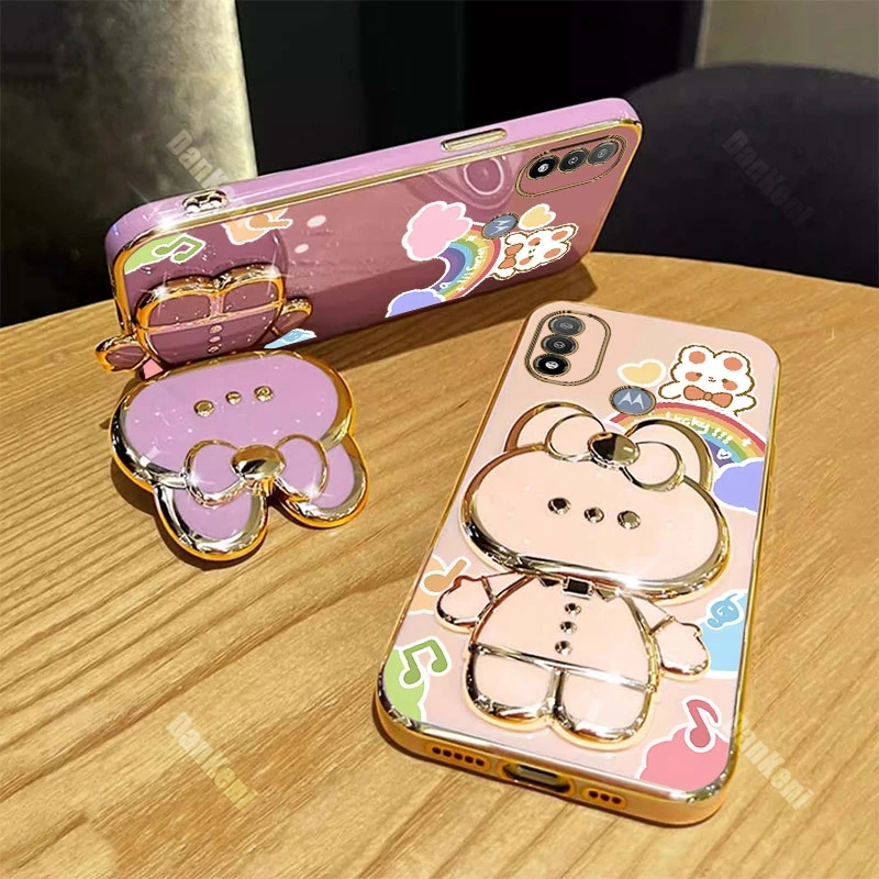 E20 Lucky Rabbit Holder Bracelet Plating Phone Case For Motorola MotoE20 E22i E32 E13 E22 E7Plus E7 E7Power E6S EDGE 20 30 Cover