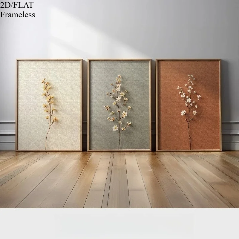 2D Flat, 2D Flat, Posters And Prints, 3pcs Minimalist Botanical Wall Art, Neutral Floral Canvas Prints, Nature-Inspired Moder