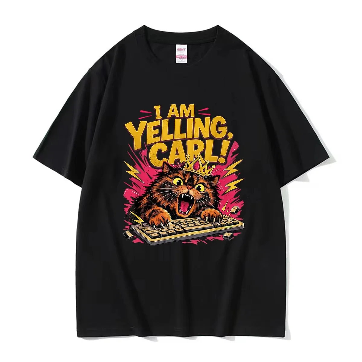 Funny Screaming Cat Slogan Print T Shirt Vintage Short Sleeve I Am Yelling Carl Graphic Casual Streetwear Tee For Men Women