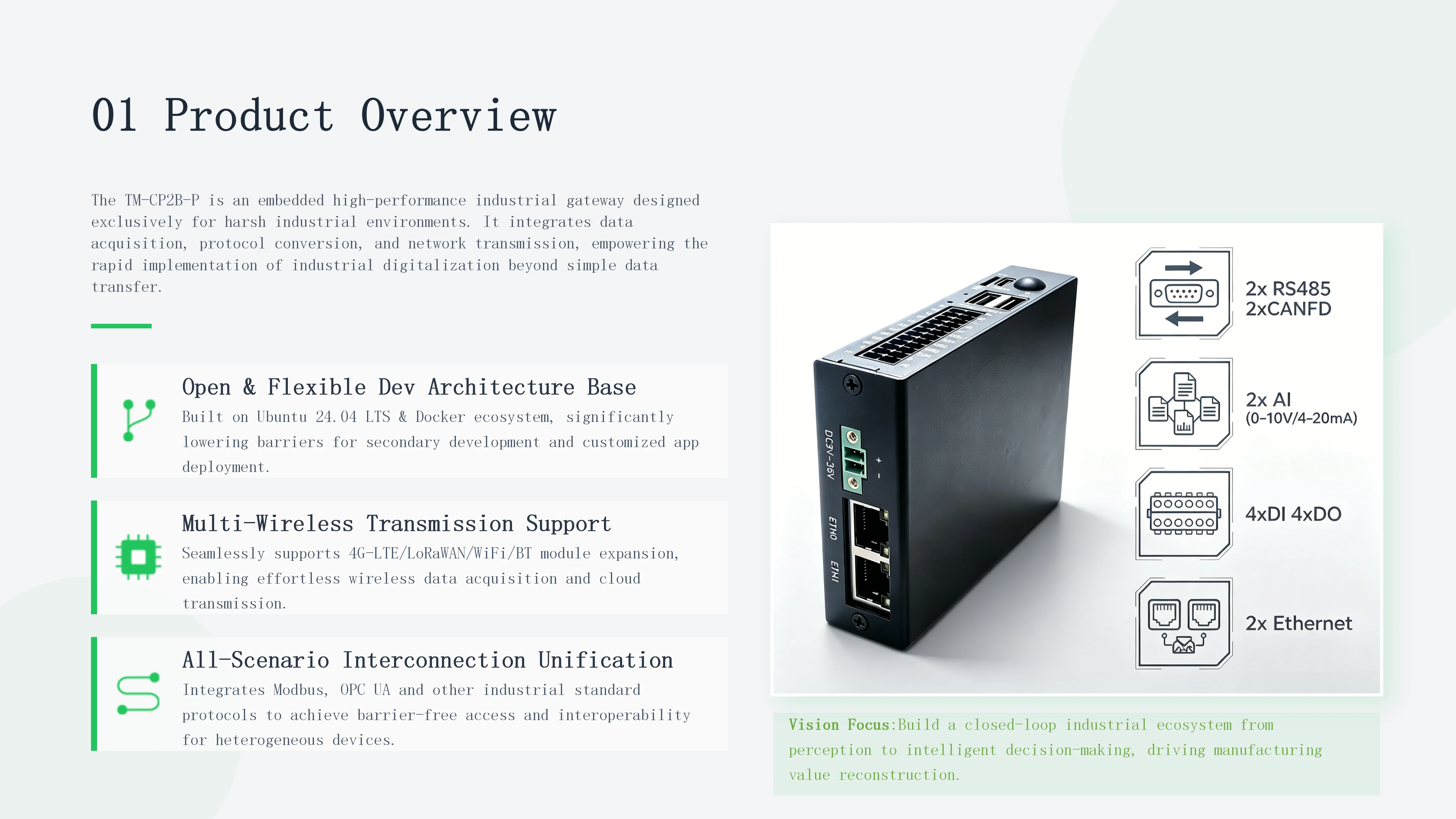 TM-CP2B-P Ubuntu24.04 Industrielles Gateway RS485 CANFD LoRaWAN WIFI BT DIN-Schienenmontage für SPS – Detail 1