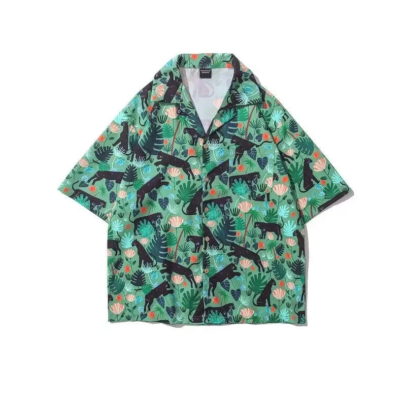 Vintage Floral Shirt for Men Casual Summer Japanese Hawaiian Fashion Handsome High Street Individual Camisas Butterfly