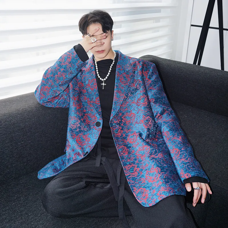 

Мужской костюм из ткани для осенне-зимнего сезона с цветочной вышивкой в клубном стиле, модный, яркий, с 3D-текстурой