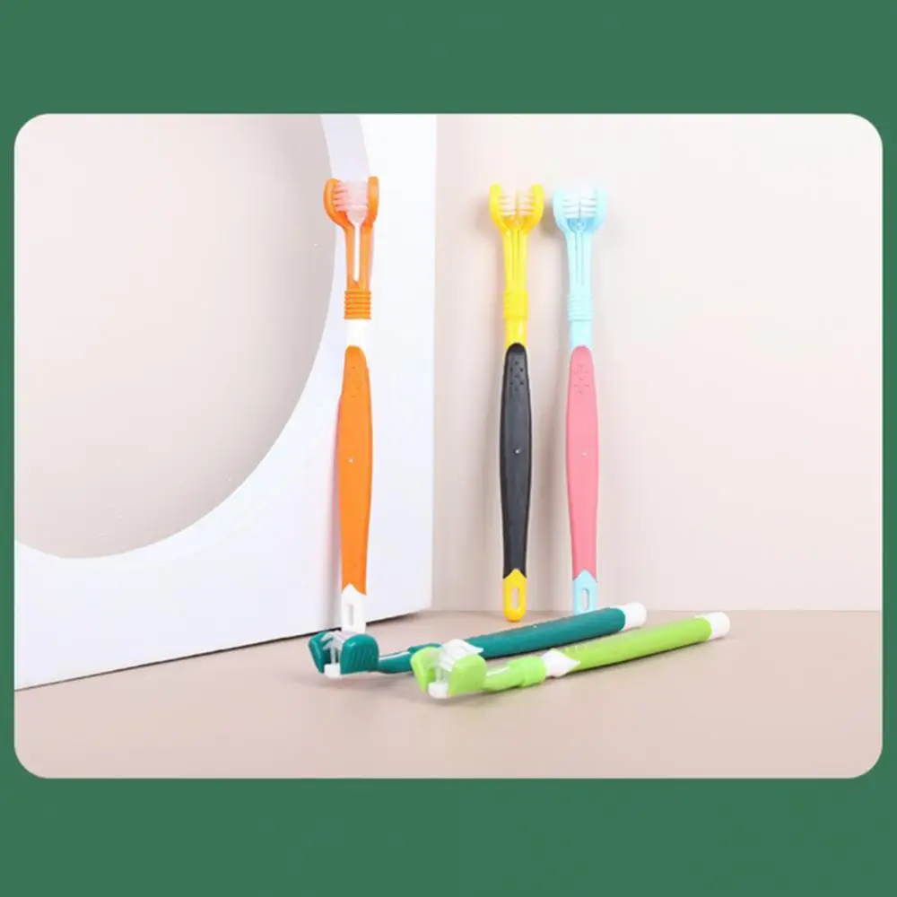 Toothbrush For Dog Convenient Plastic Polychromatic Three Sided Pet Toothbrush Multi-angle Cat Toothbrush Durable