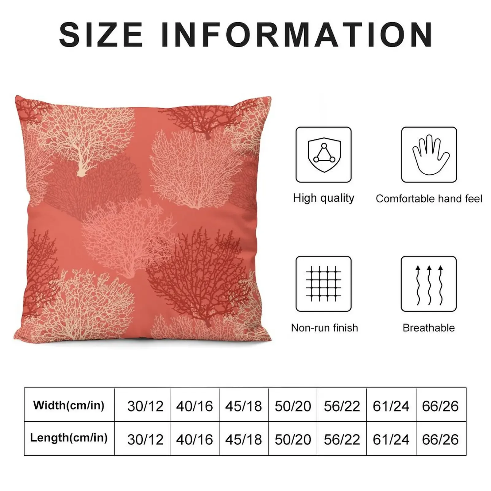 Fan Coral Print, Shades of Coral Orange Throw Pillow Pillowcases Bed Cushions christmas supplies Bed pillowcases pillow