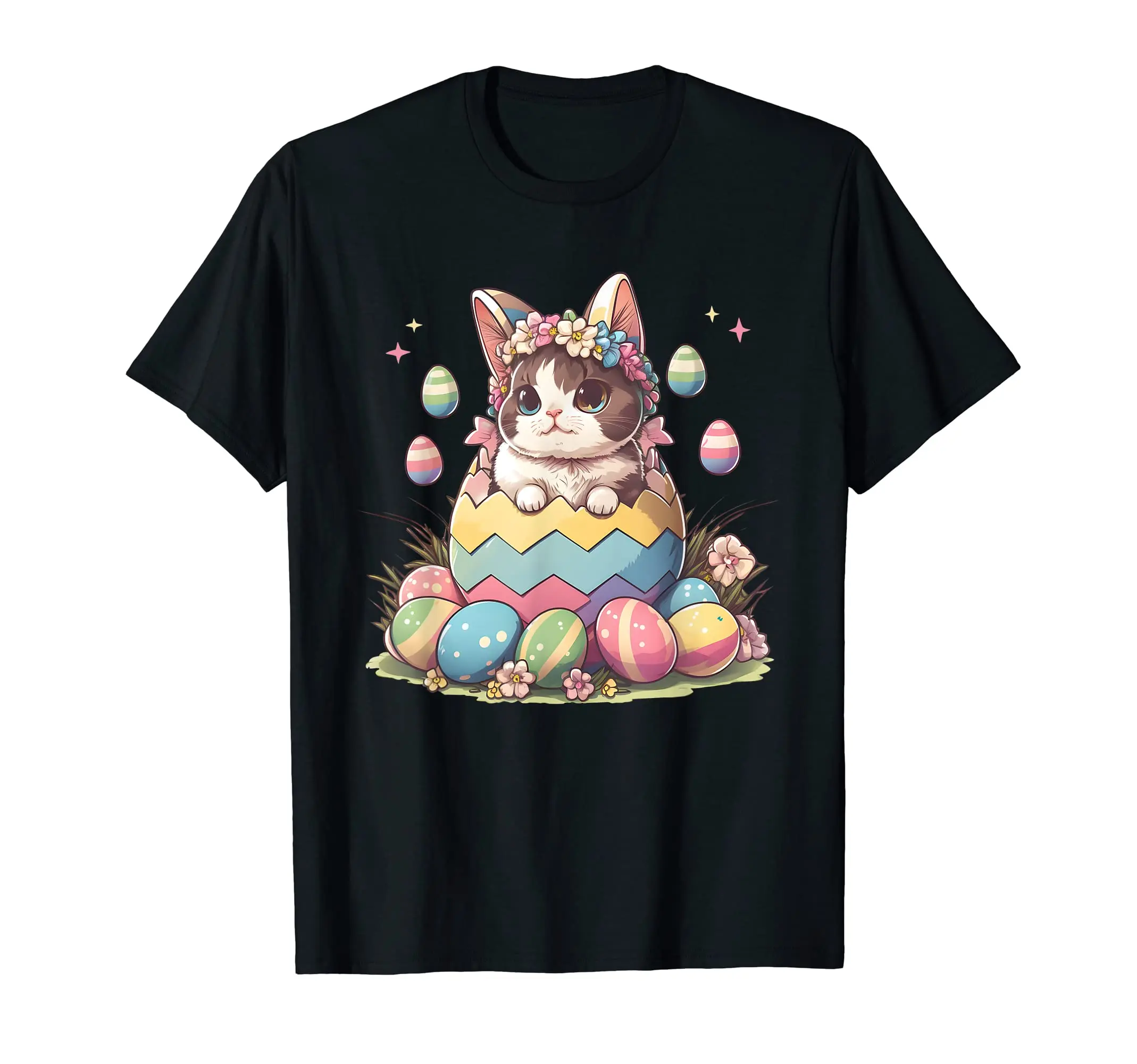 Giorno di Pasqua Gatto Orecchie da coniglio Uova Grafica Uomo Donna Bambini T-shirt divertenti Camicie per donna T-shirt grafiche