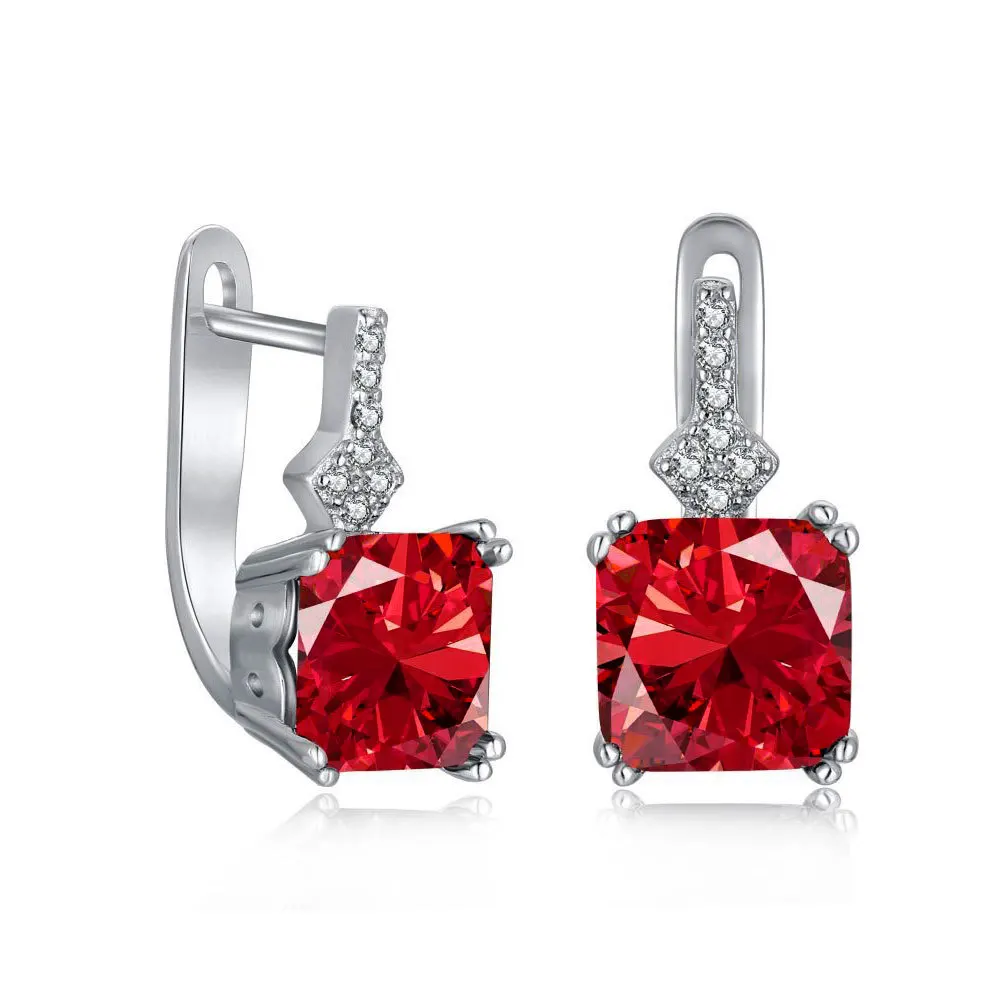 

925 Sterling Silver Squaret White Red Zircon Geometry Stud Earrings For Women Ladies Elegant Jewelry Money 925 Prevent Allergies