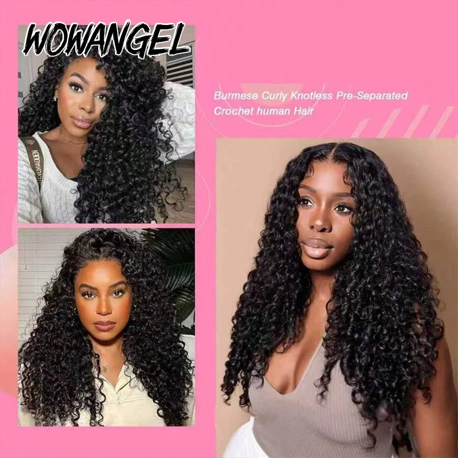12A Burmese Curly Crochet Human Hair Knotless Pre-Separated Crochet Hair Extensions With String Curly Pre-Looped Feather Hair