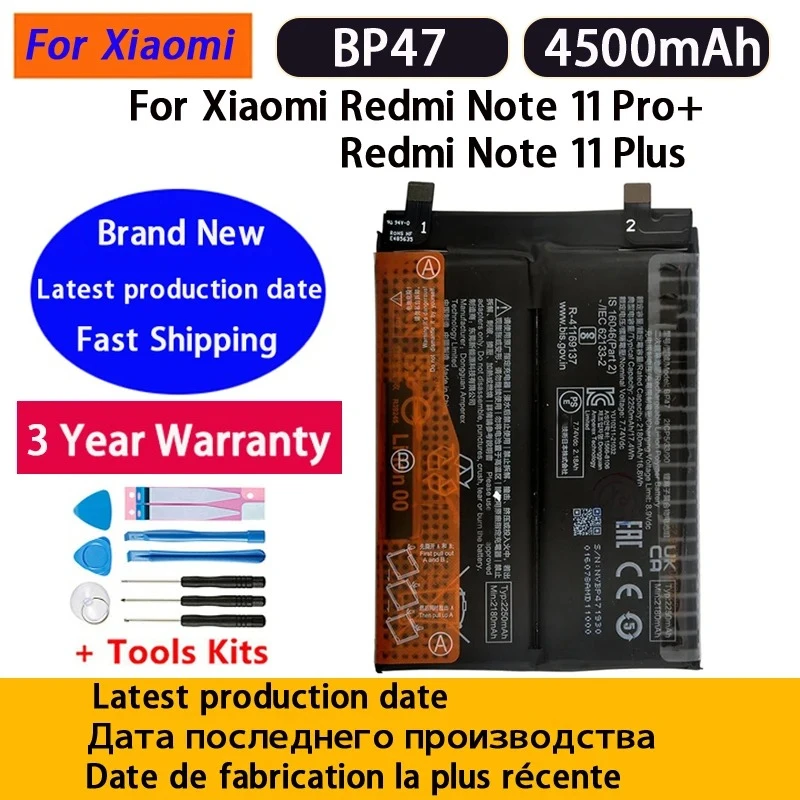 100% BP47 4500mAh Battery For Xiaomi Mi Redmi Note 11 Pro Note11+ Note11 Plus Phone Replacement Batteries Bateria Batterij+Tools