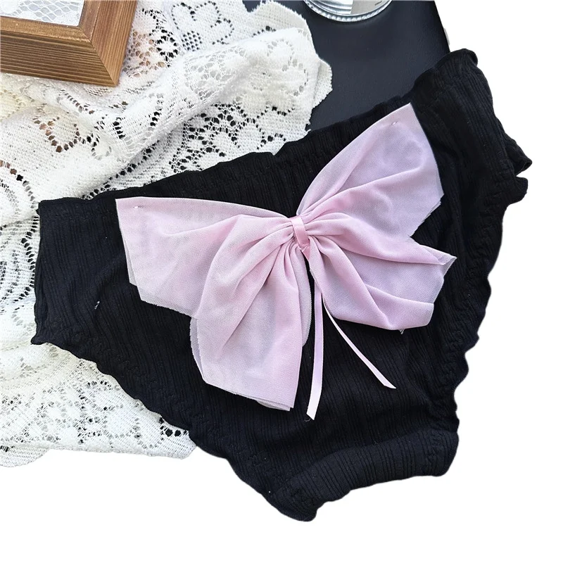 

40-55KG Affectionate Butterfly~ Sexy Sweet Bow Black Pink Mid-Waist Threaded Cotton Women's Panties Good-looking Age Reduction