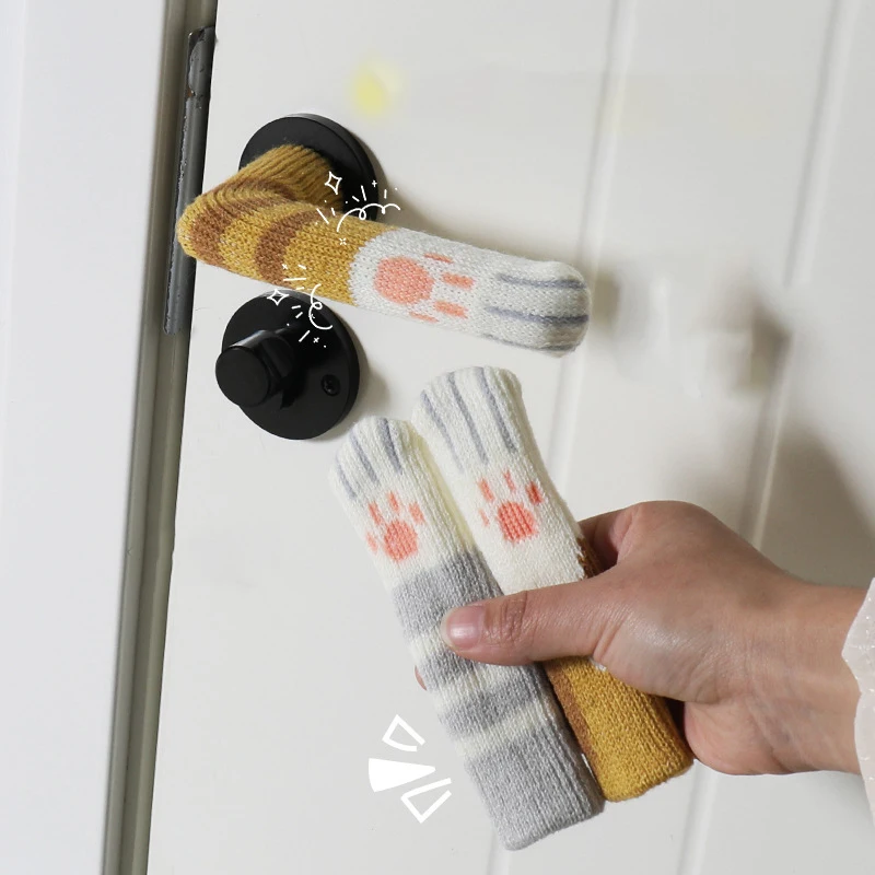 8Pcs Anti-collision Door Handle Cover Tools Knit Cat Claw-shaped Cover Protector Child Door Handle Gloves Home Accessories