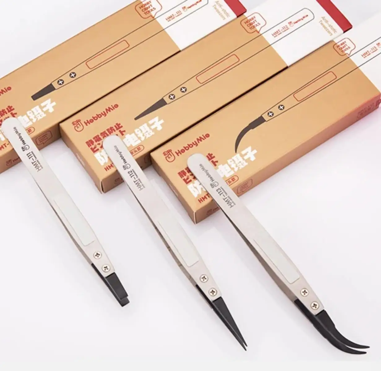 Hobby Mio HMT-111/112/113 Anti-Static Tweezers Water Decal Curved Straight Tips Tweezers for Gundam Model DIY Building Tools
