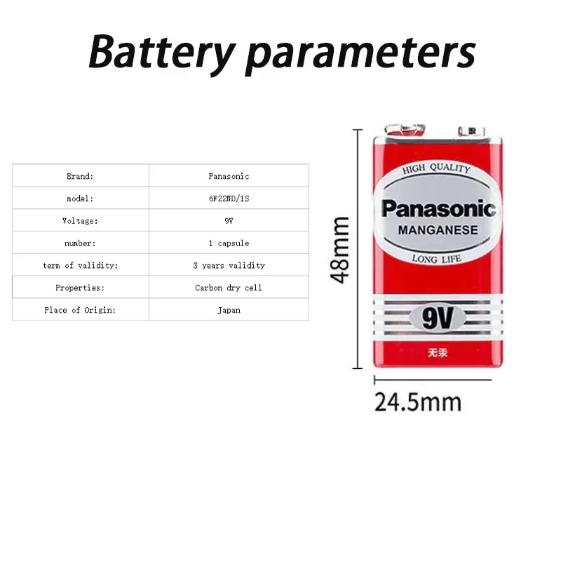 Panasonic 9V 6F22 Alkaline Battery for Alarm Wireless Microphone Mercury Free Long working life