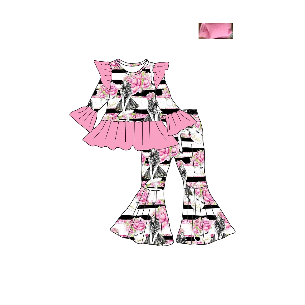 لوازم ماكياج اللباس المطبوعة بأكمام طويلة الدانتيل متوهج السراويل الفتيات مجموعة الحليب الحرير مخصص بالجملة #4