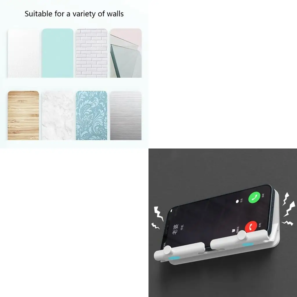 Wall Mount for Smart Phone Holder Stand with Charging Hole Self-Adhesive for Key Hanging Rack Storage Towel Hook Shelf H