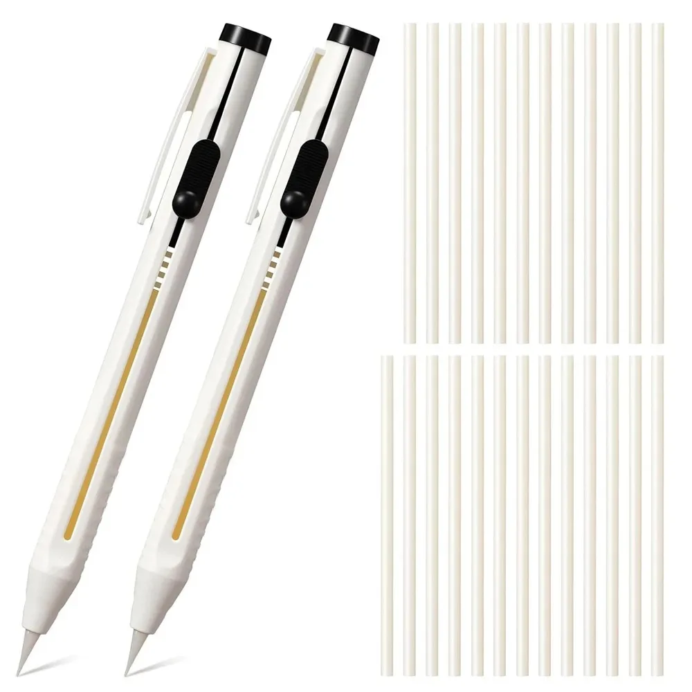 2 Stifte mit 20 Nachfüllungen, Schneiderkreide-Stift, Patchwork-Marker für verschwindende Stoffmarkierungen, für DIY-Handwerk, Nähen, Markieren, Kreide, Nähzubehör – Detail 6