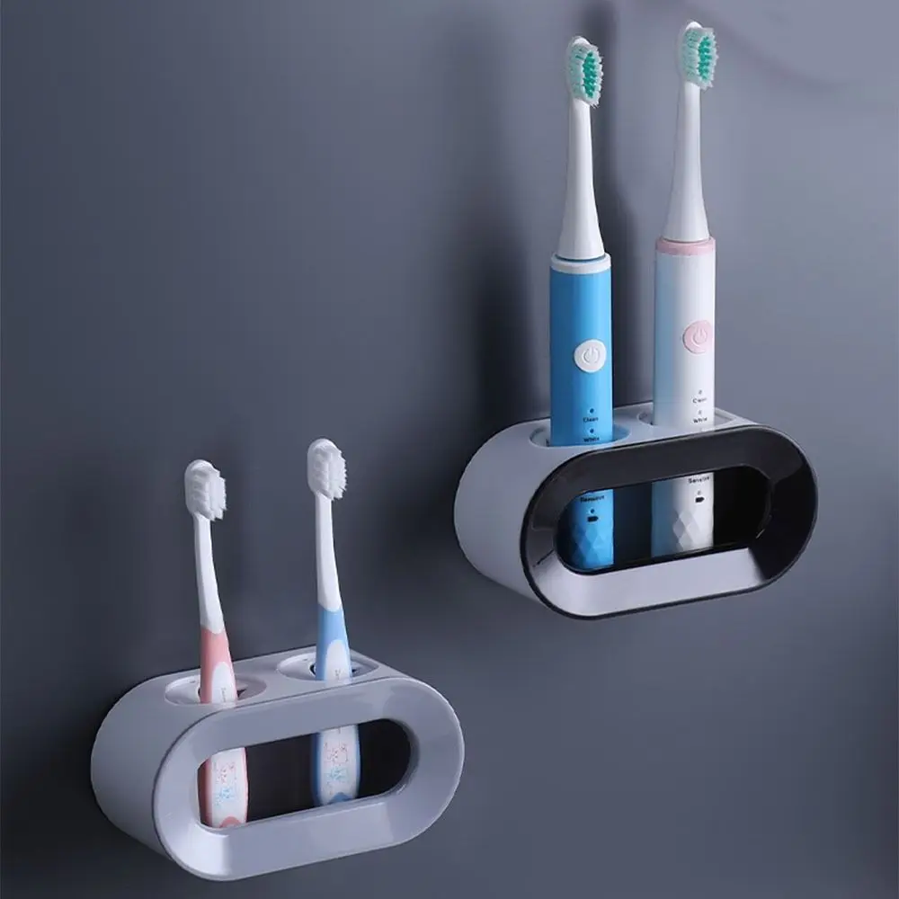 Wall-Mounted Electric Toothbrush Holder Double Hole Self-adhesive Toothbrush Stand Rack Quick Drain Detachable