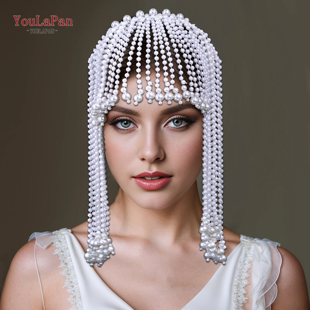 YouLaPan Long Fringe Pearl Bride Headpieces Hair Chain Personality Stage Show Hair Accessories Handmade Wedding Headband HP751