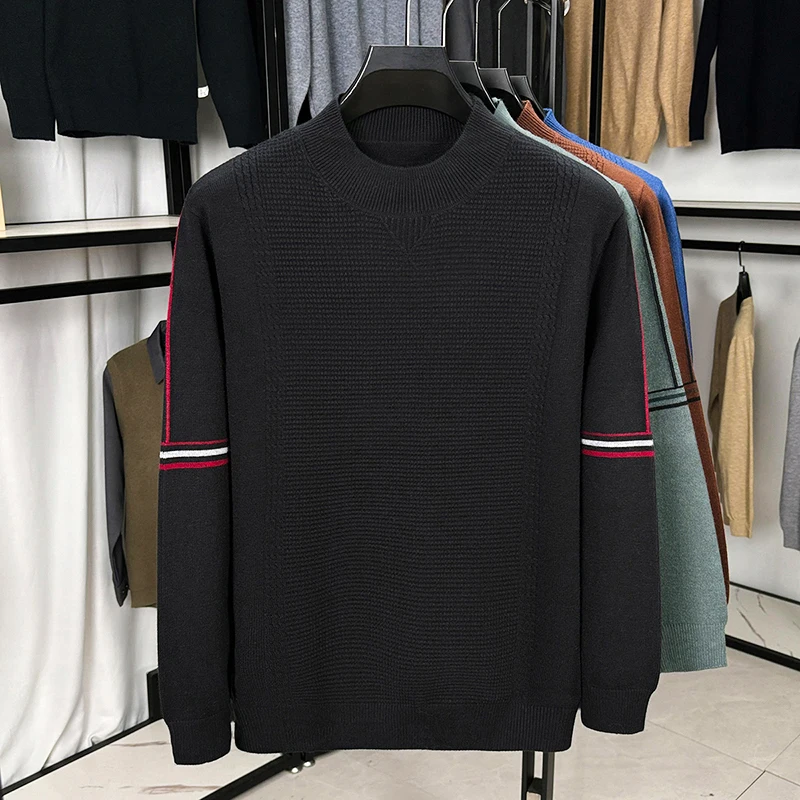 

Мужской шерстяной свитер, свитер с полувысоким воротником, осенне-зимний однотонный осенне-зимний свитер среднего возраста с длинными рукавами
