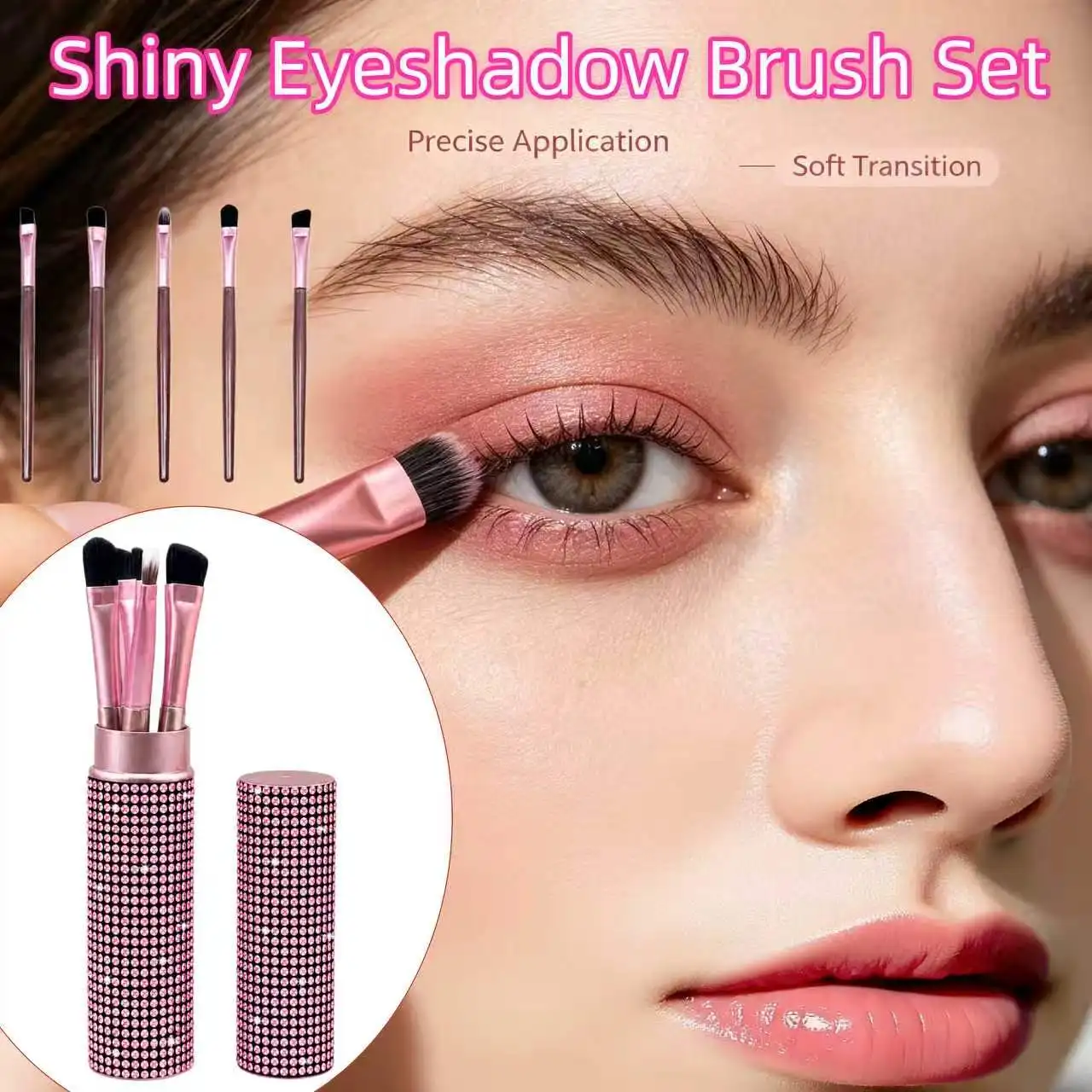 Rhinestone Makeup Brush Set Soft Dense Bristles Cosmetic Brushes Comfortable Handle Portable Beauty Tool Kit For Women Daily Mak