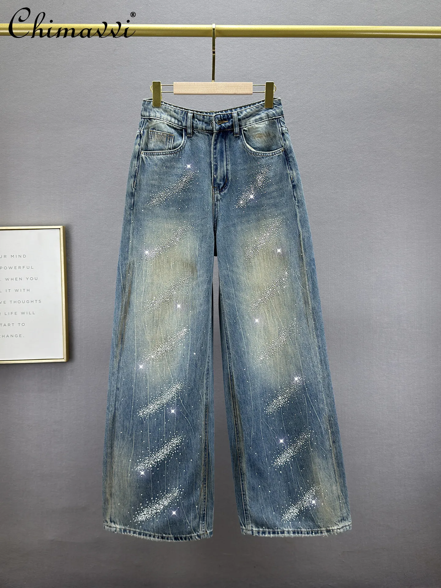 

Heavy Hot Diamond Jeans Women's Loose Pants 2026 Spring Summer Fashion High Waist Loose Slimming Distressed Long Denim Pants