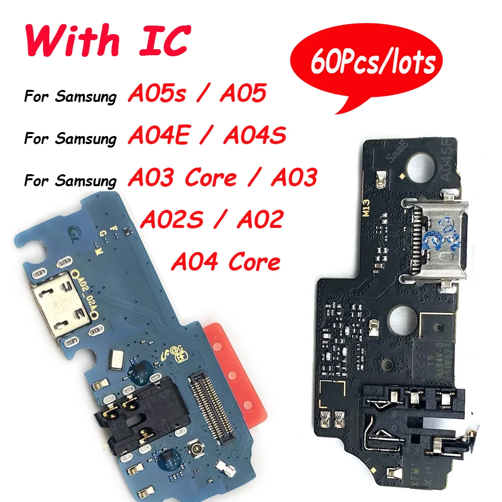 60Pcs，For Samsung A02 A03 A035F A04 A05 A02S A03S A04S A05S Dock USB Charger Fast Charging Port Connector Board Flex Cable