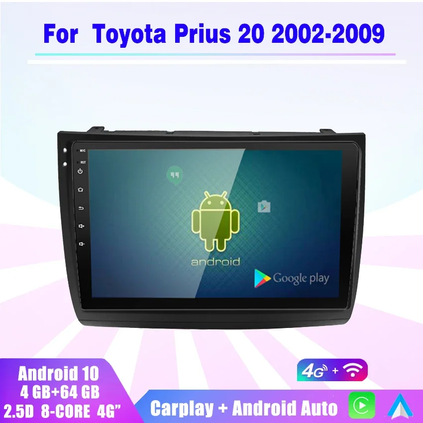 2 DIN Android 10 Car Radio Auto Multimedia Player Carplay GPS Navigation HD IPS NO DVD for Toyota Prius 2003 2004 2005 2006-2009