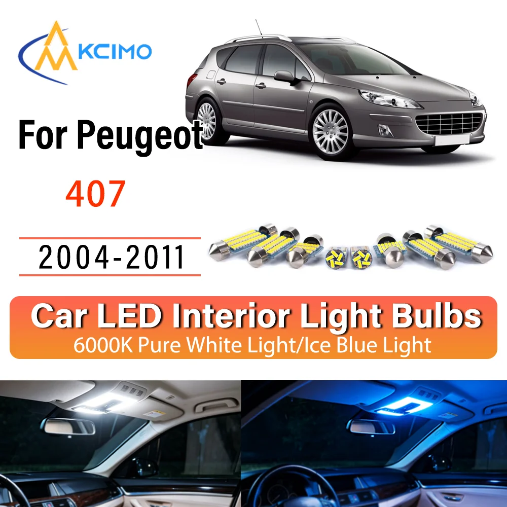 Kit de remplacement d'éclairage intérieur LED à lueur persistante pour Peugeot 407 2004-2011 2006 2007 2008 – Amélioration des lampes de dôme, de lecture et de coffre