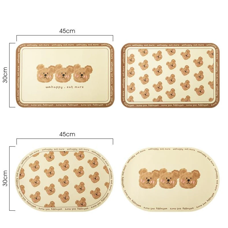 PU Leather Non-slip Placemat Cartoon Bear Food Table Mat Waterproof and Oil-proof Table Mat Insulation Placemats Home Decoration