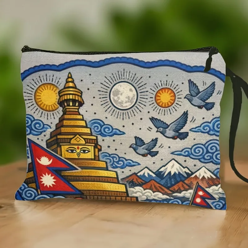 Nepal-Themed Travel Toiletry Bag with Wrist Strap & Top Handle - Lightweight Suitable for &, Zipper Closure, Machine Washable, N