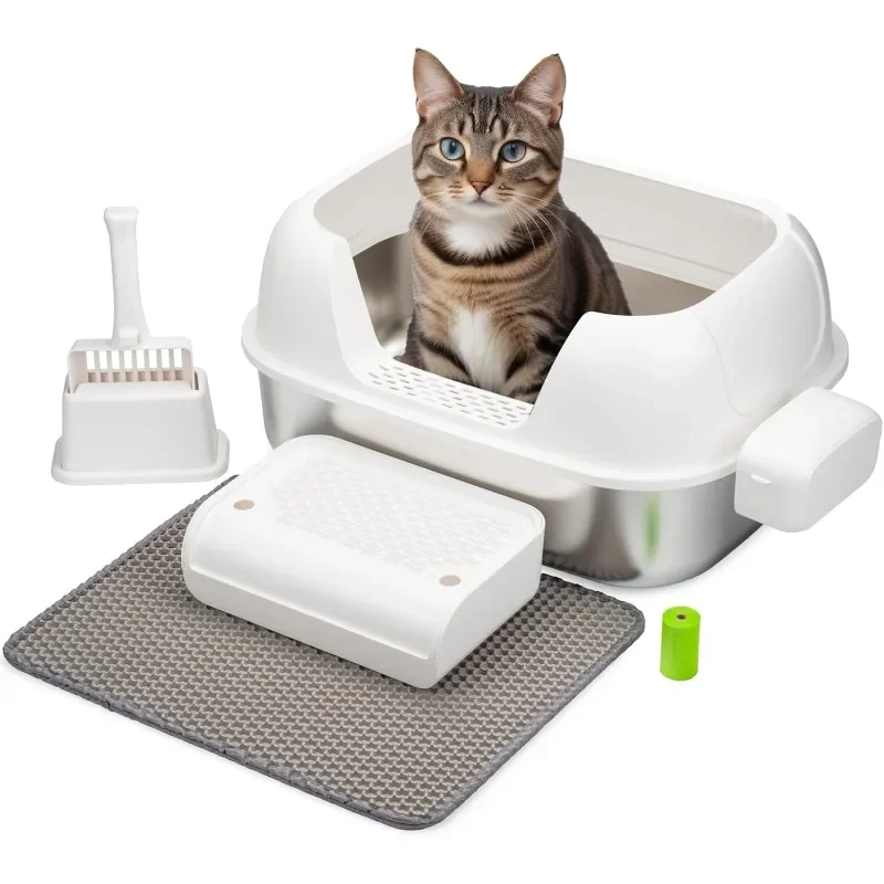 

XL Enclosed Stainless Steel Cat Litter Box, Large Litter Box with Lid, XL Metal Litter Box with High Sides for Big Cats