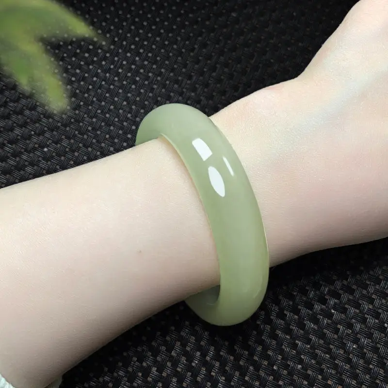

Greenish White Jade Bracelet Jade Bracelet Brown Women's Bracelet Flat Bar Jade Bracelet to Give Mom Girlfriend