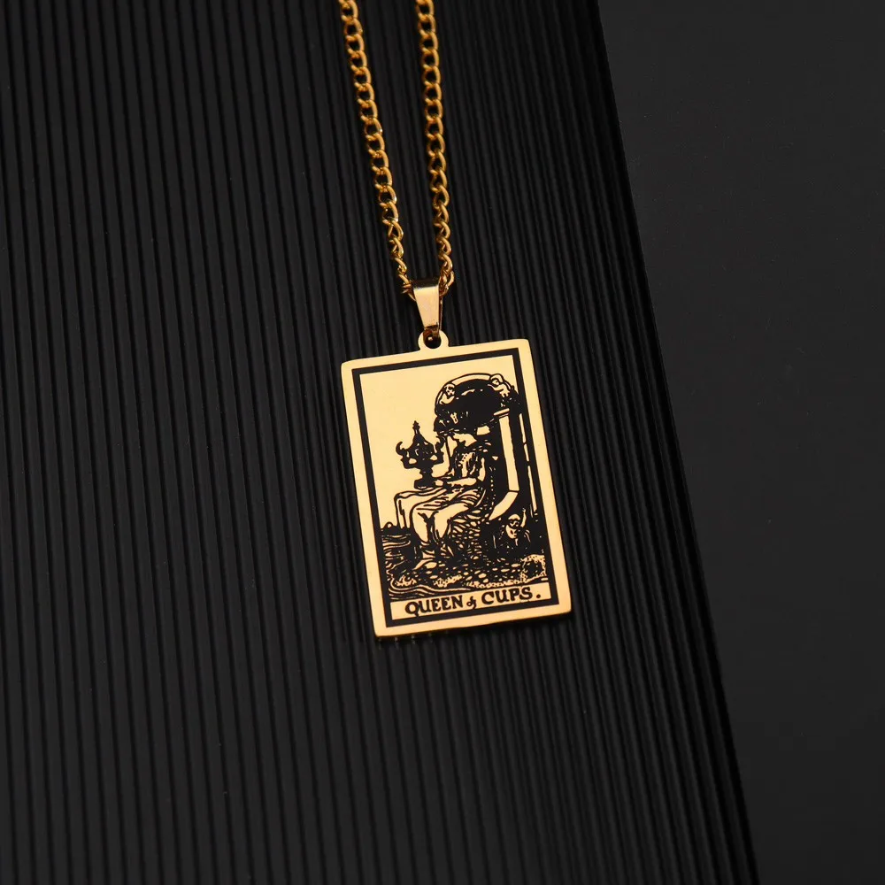 Stainless Steel Holy Grail Tarot Queen Pendant Men's Vintage Necklace