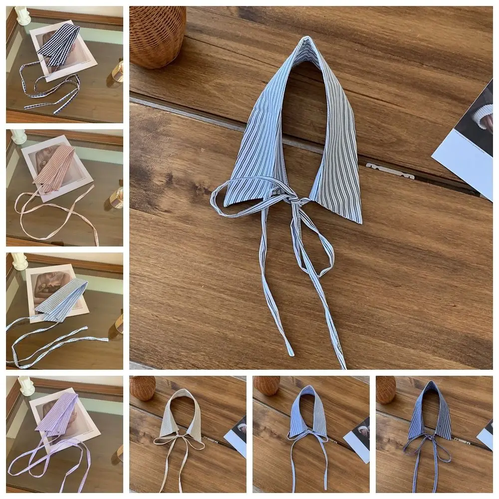 격자 무늬 스트라이프 셔츠 가짜 칼라 통근 장식 블라우스 가짜 넥웨어 착용하기 쉬운 편안한 여성용 분리형 칼라 매일