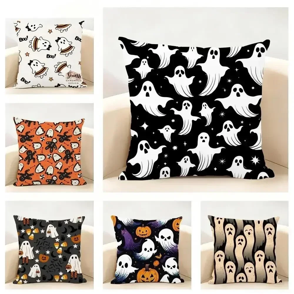 1Pc Personalized Halloween Scary Theme Throw Pillow, Double-Sided Design, Soft Plush Cushion with Insert, Perfect Gift