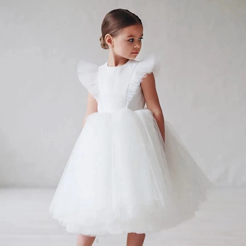 2024 New Summer Girls Dress Elegant Fashion Little Princess Dress Long Tulle Kids Lace Wedding Ceremony Dresses For 2-10 Years