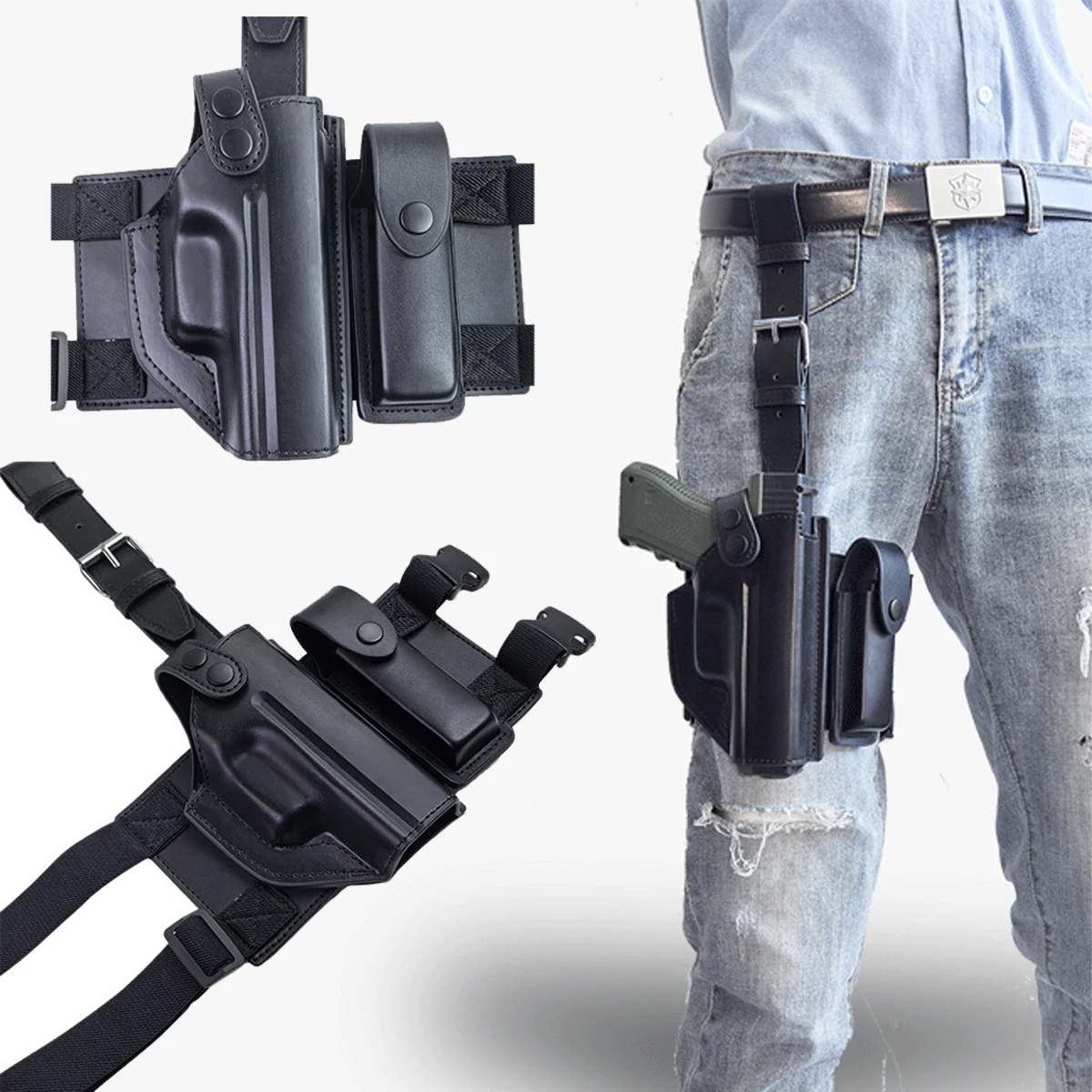 

Tactical Pistol Gun Holster Accessories Glock G18 Universal Drop Leg Platform with Magazine Pouch for Hunting Shooting Equipment