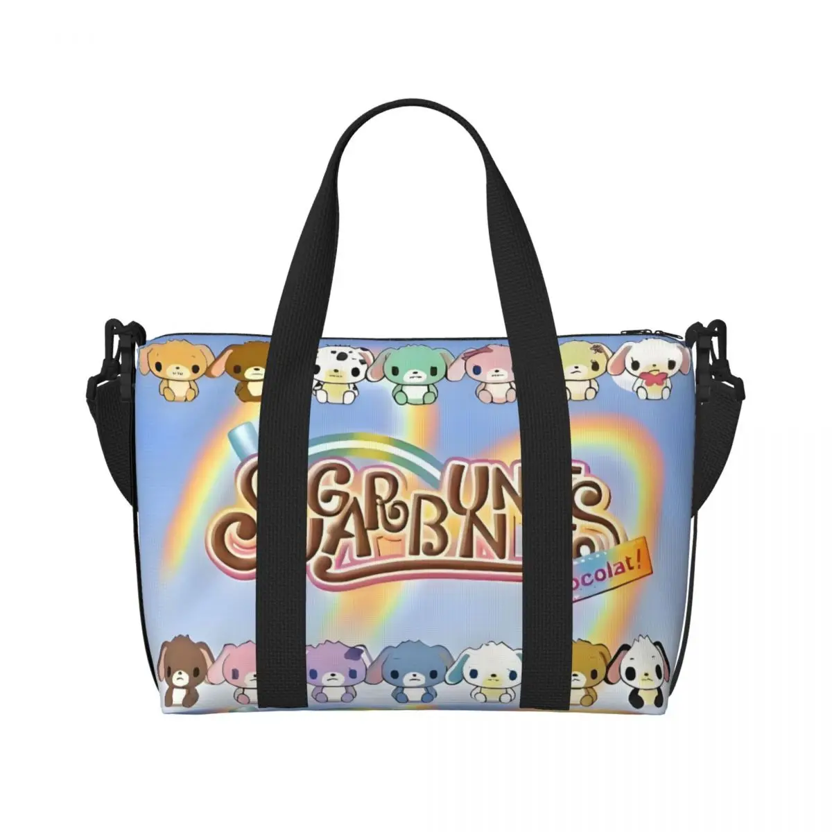 

Custom Sanrio Cartoon Sugarbunnies Beach Tote Bag Women Anime Cute Big Compartment Gym Beach Travel Bags