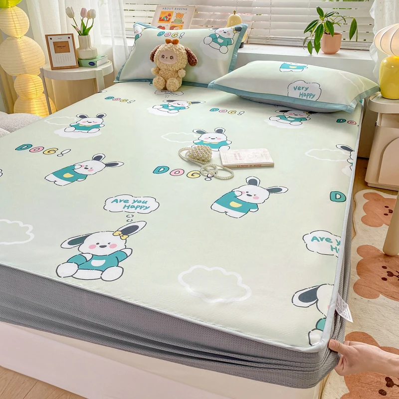 2024 Spring/summer New Printed Soft Mat Bed Hat Cartoon Cool Bed Cover Student Adult All-purpose Single Bed with Elastic Sheets