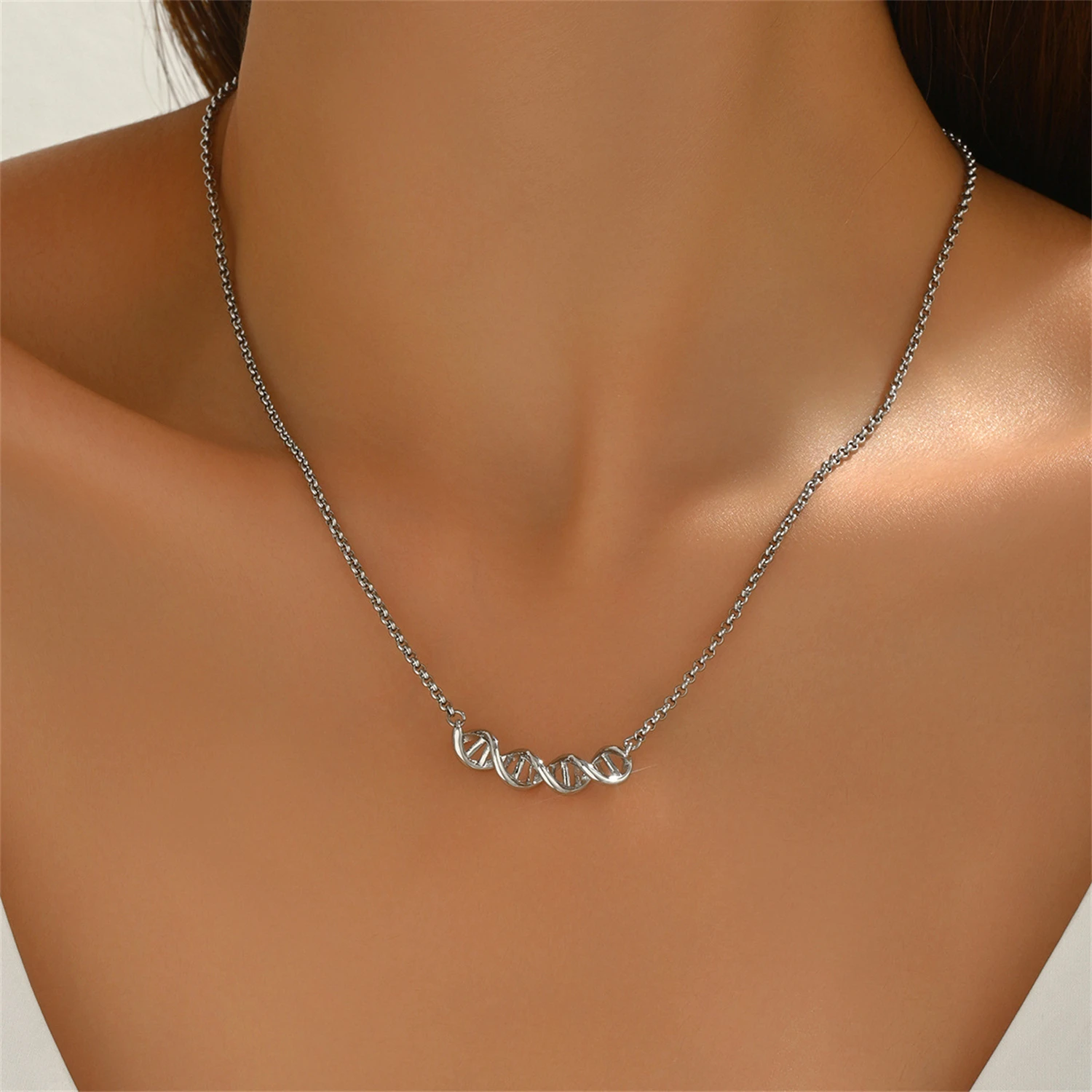 

WAKA Chic Double Helix Pendant Necklace for Women Trendy Minimalist Geometric Chain Necklaces Fashion Statement Jewelry Gift